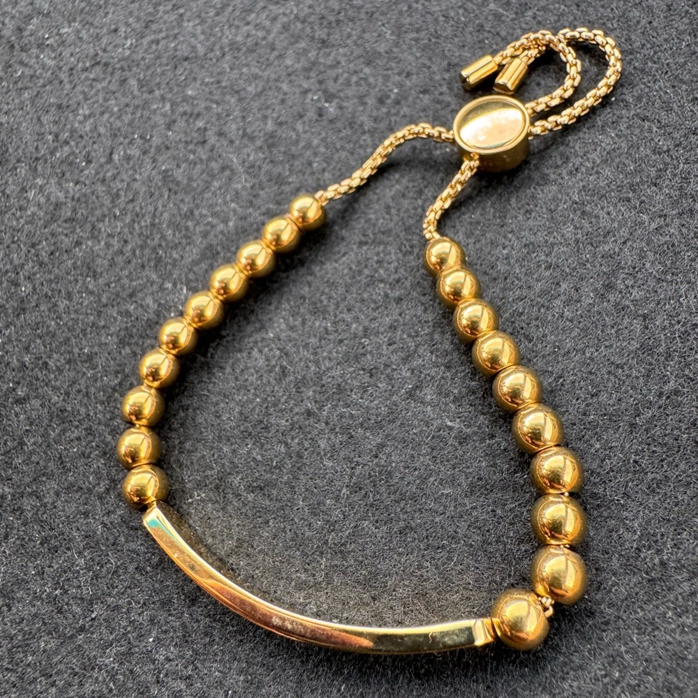Michael Kors Gold Logo Plaque Beaded Slider Bracelet - Picture 6 of 9